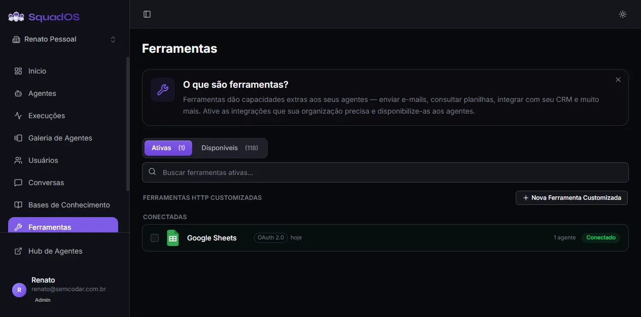 Active tab with the Custom HTTP Tools section
