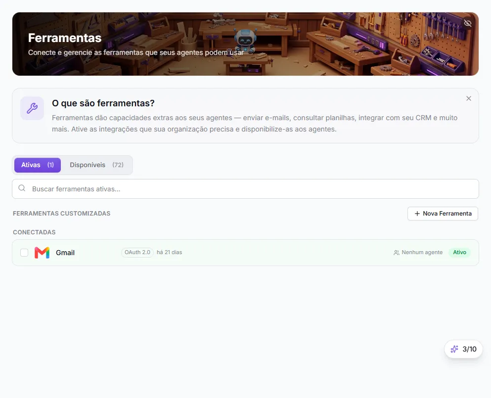 Custom Tools section on the Active tab, with the New Tool button