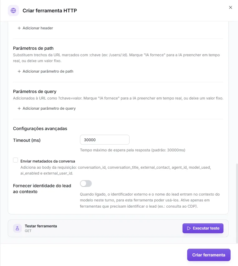 Advanced settings block with the Provide lead identity to context toggle
