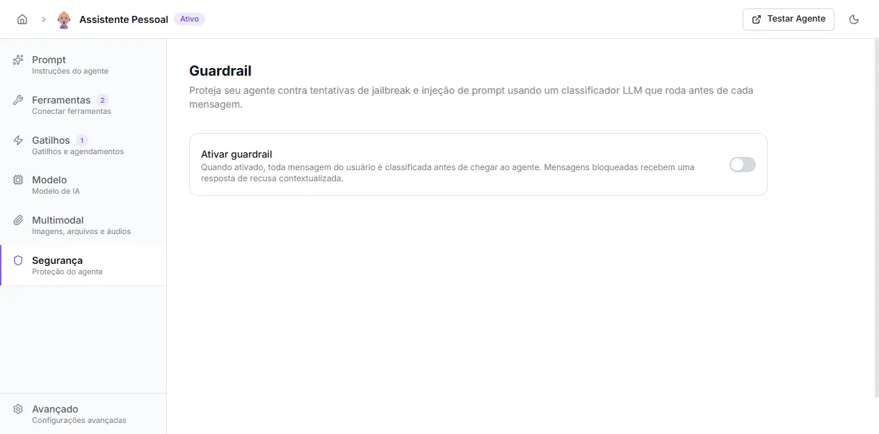 Security tab — Guardrail off