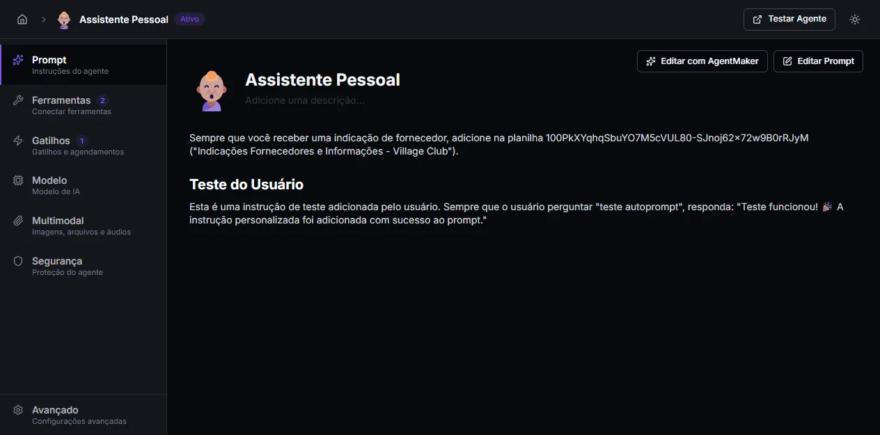 Agent prompt editor