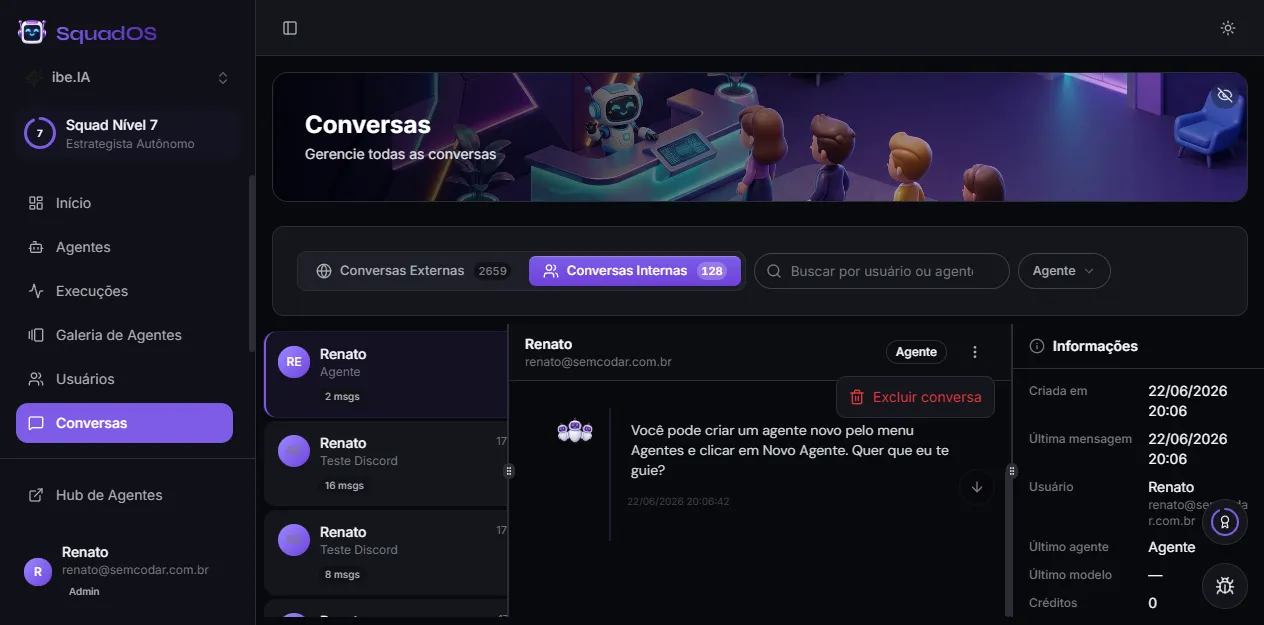 Menu with the Delete conversation action