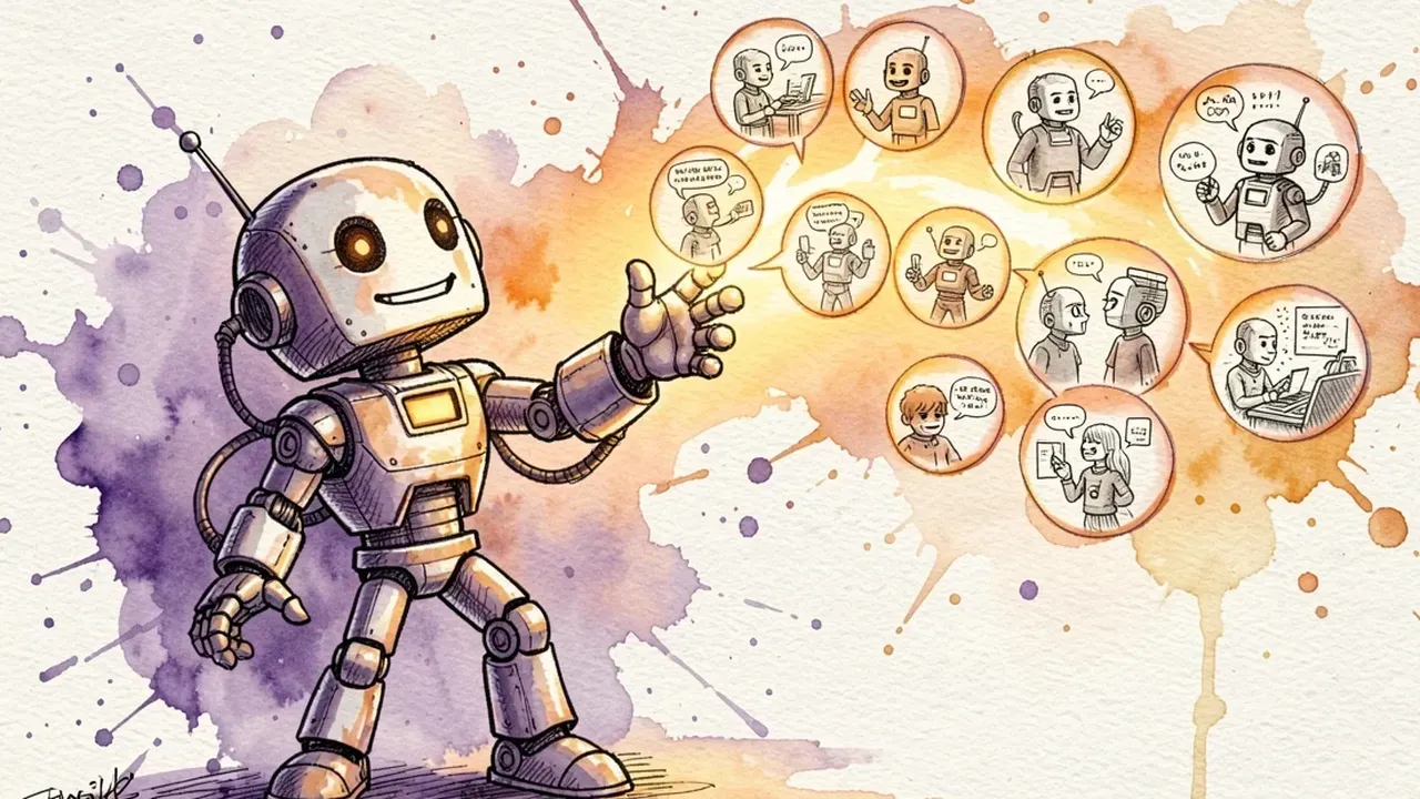 Illustration of an AI agent surrounded by floating memory bubbles representing past conversations