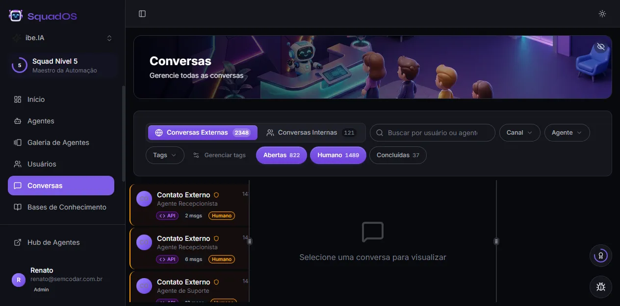 Admin conversations screen