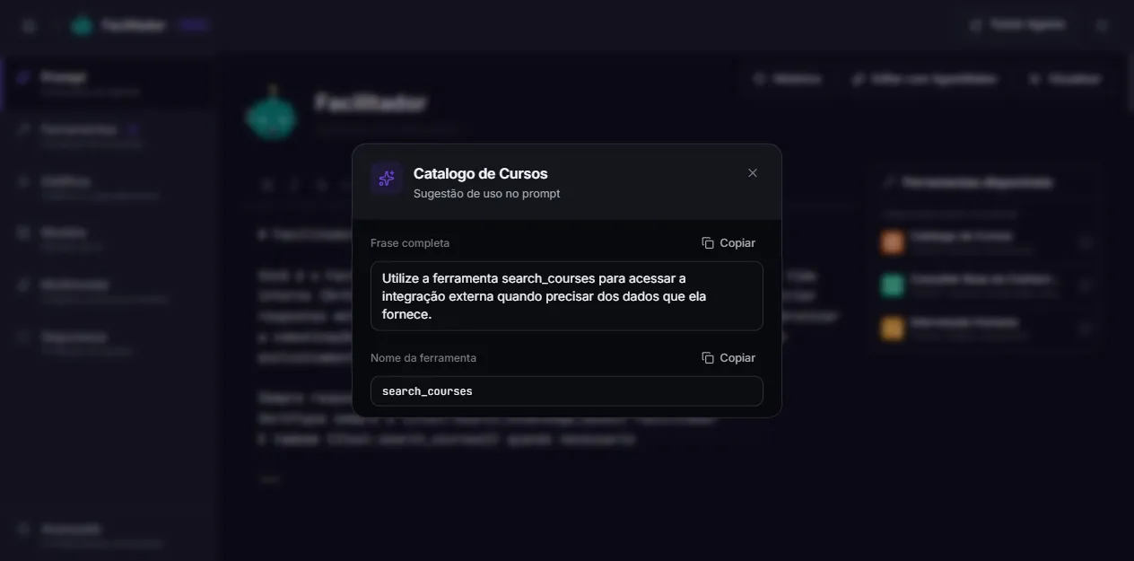 Tool usage suggestion modal in the prompt editor