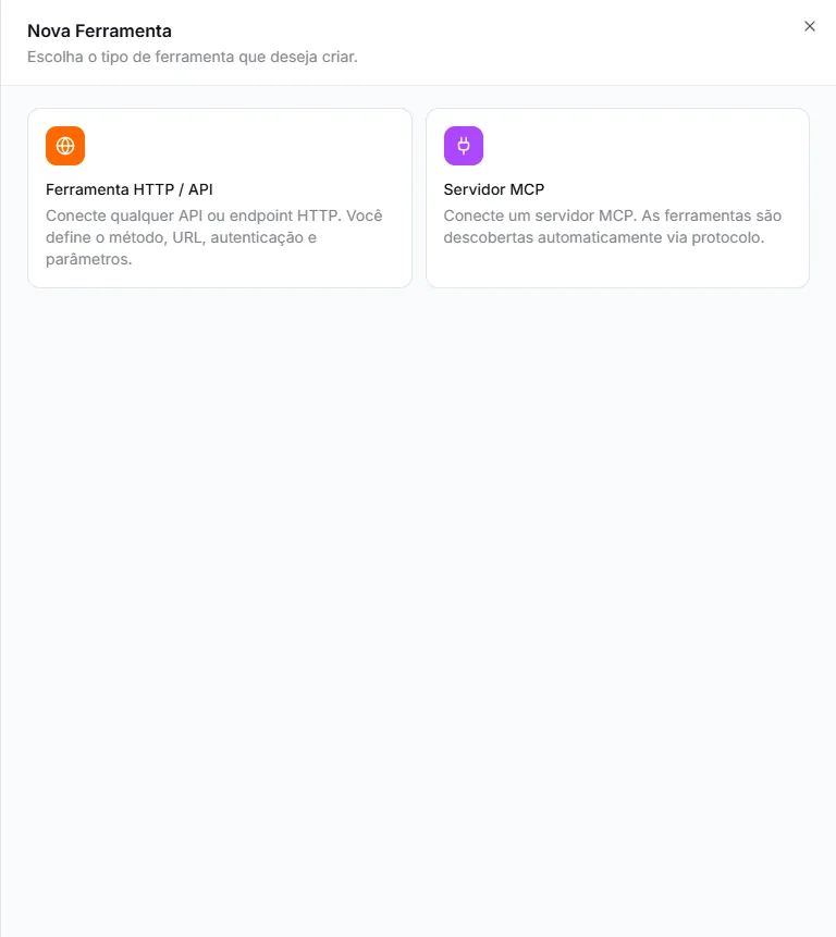 Type picker: HTTP / API Tool and MCP Server