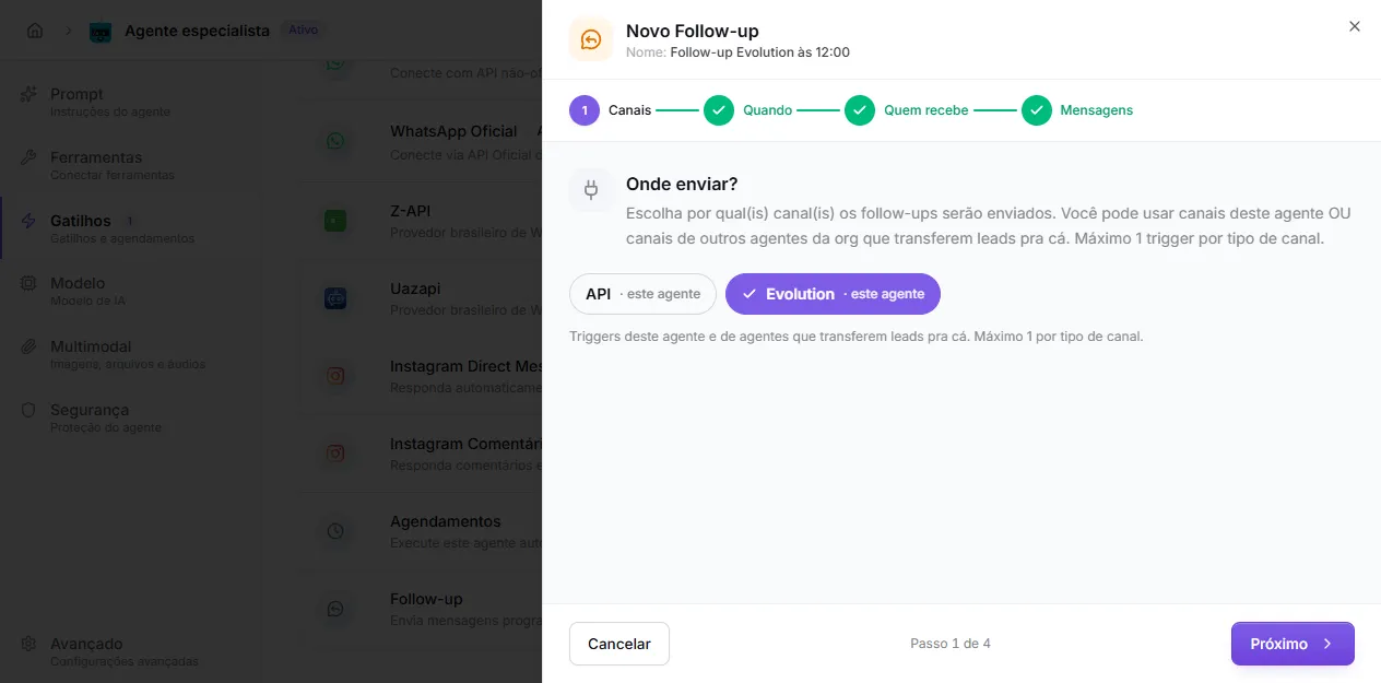 Step 1 — choosing the follow-up delivery channels