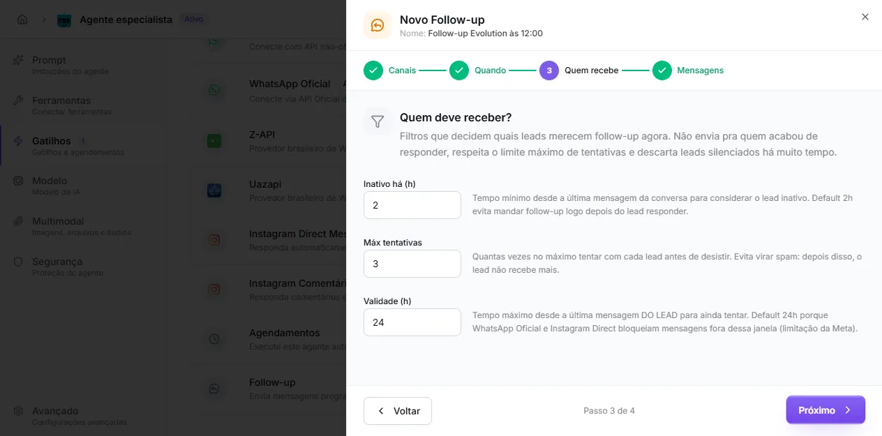 Step 3 — criteria for who receives the follow-up