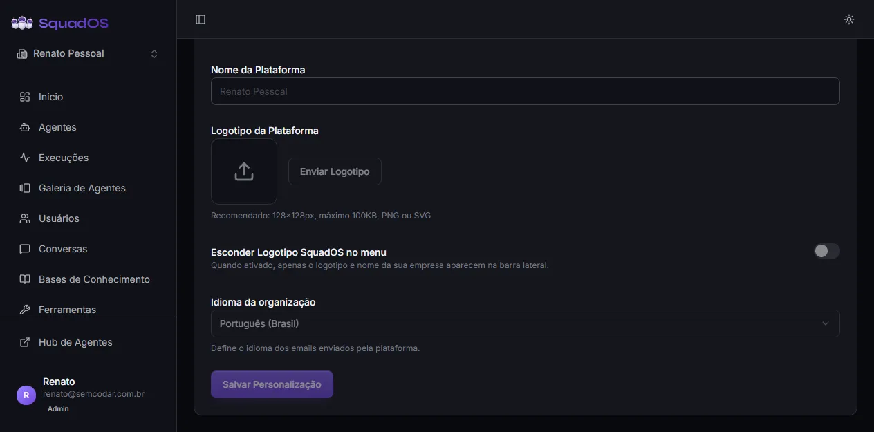 Hide-logo toggle and language selector