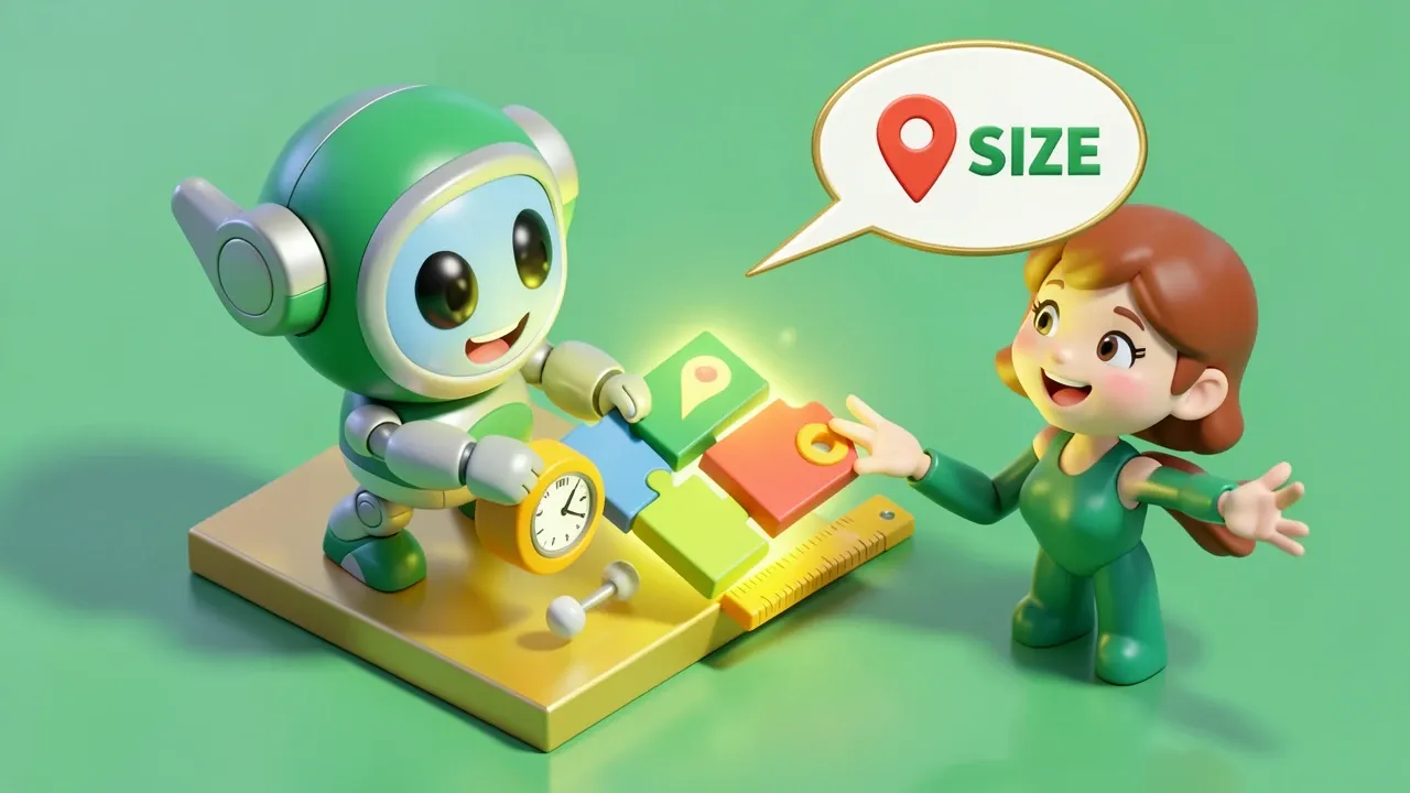 Diorama isometrico de um robo calculando uma cotacao com blocos flutuantes de peso origem destino e prazo se encaixando como pecas, um cliente animado recebendo o valor no chat, paleta verde-esmeralda e dourado