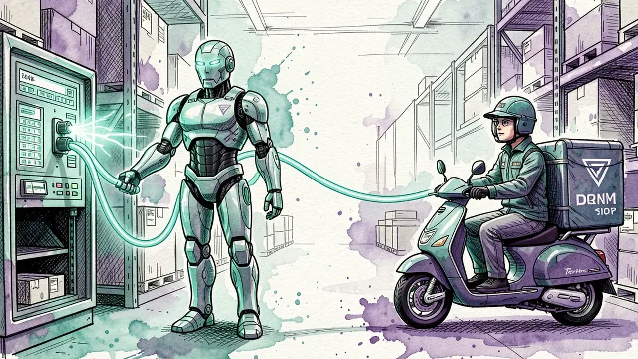 AI agent robot connecting the warehouse inventory system to delivery logistics