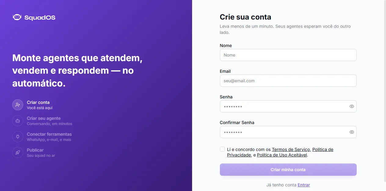 SquadOS sign-up screen